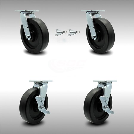 Service Caster 8 Inch SS Polyolefin Caster Set with Roller Bearings 2 Swivel Lock 2 Brake SCC SCC-SS30S820-POR-BSL-2-TLB-2